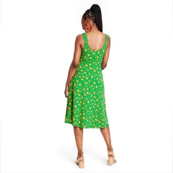 SALE Tabitha Brown Target Green & Orange Floral Sleeveless Cotton Tank Dress SM - Picture 4 of 10